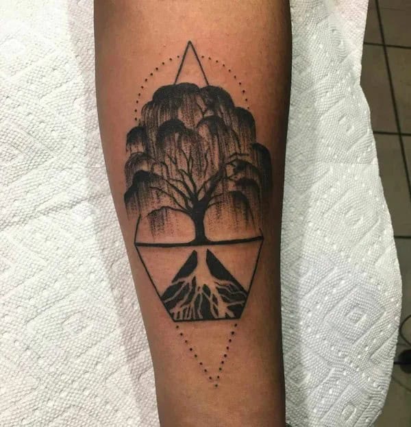 Geometric Willow Tree Tattoo