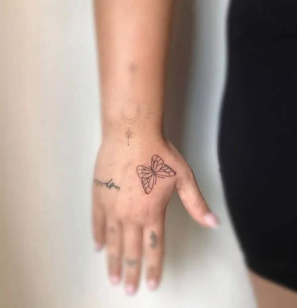 Semicolon Butterfly Hand Tattoo