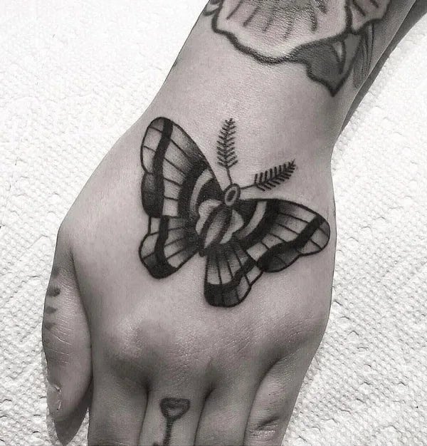 Semicolon Butterfly Hand Tattoo