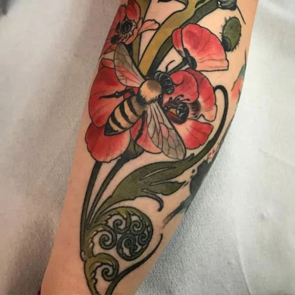 Flower and Bee Tattoo