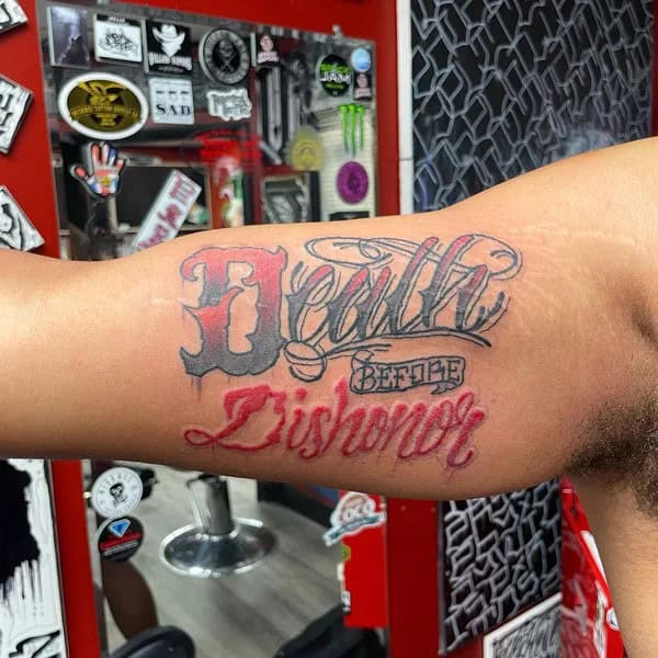 Death Before Dishonour Bicep Tattoo