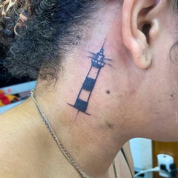 Lighthouse Neck Tattoo