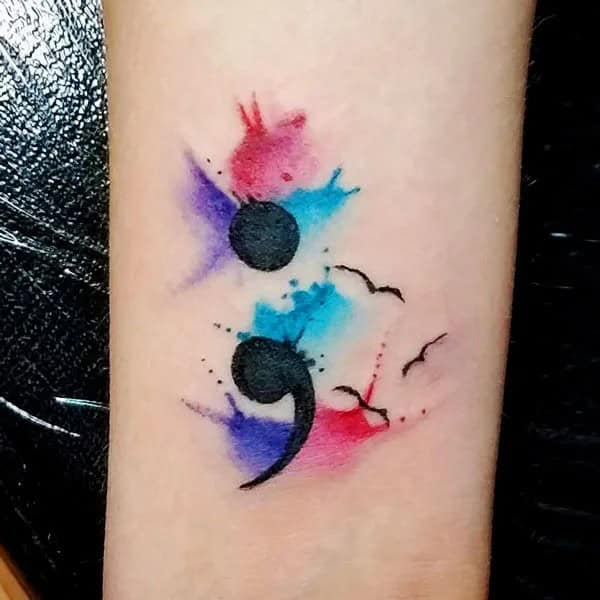 Semicolon Watercolor Tattoos