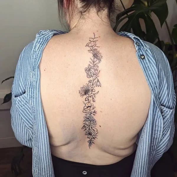 January Birth Flower Spine Tattoo