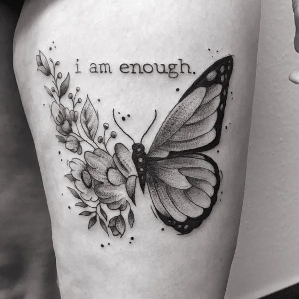 “I Am Enough”  Tattoo With Butterfly