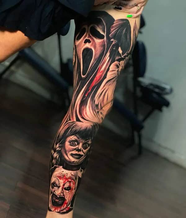 Horror Leg Sleeve Tattoo