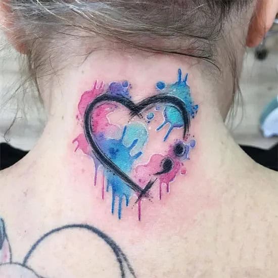 Watermark Heart Tattoo on Neck