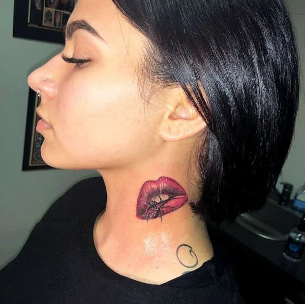 Feisty Neck Lip Tattoo