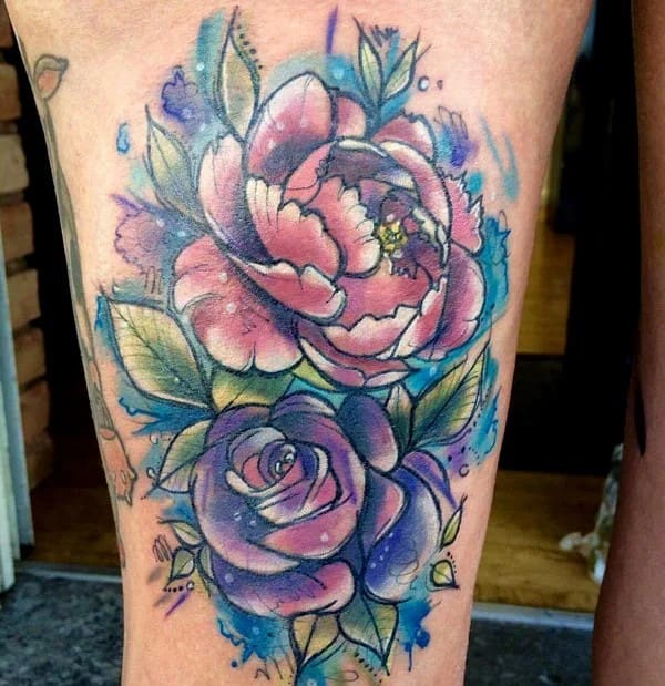 Peony and Rose Tattoo