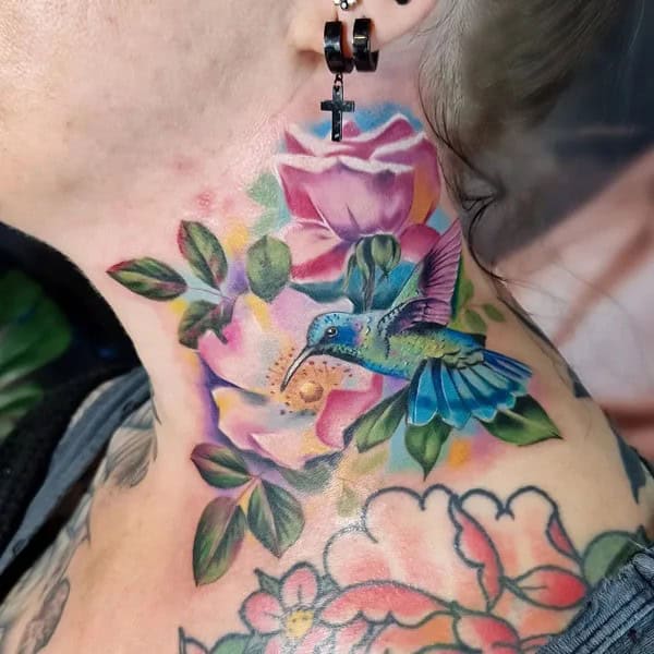 Hummingbird Neck Tattoo