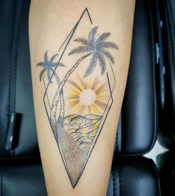 Geometric Sun With Rays Tattoo