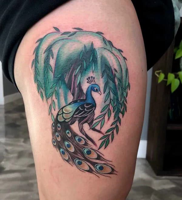 Peacock and Willow Tree Tattoo