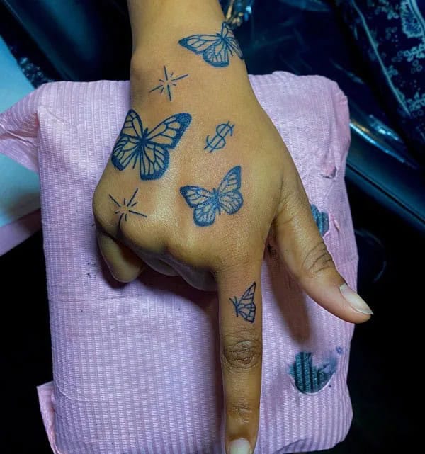 Semicolon Butterfly Hand Tattoo