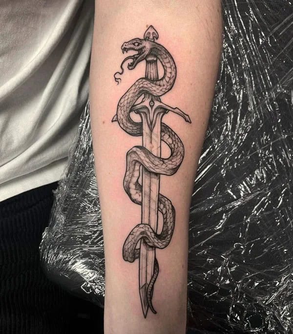 Snake Wrapped Around Sword Tattoo