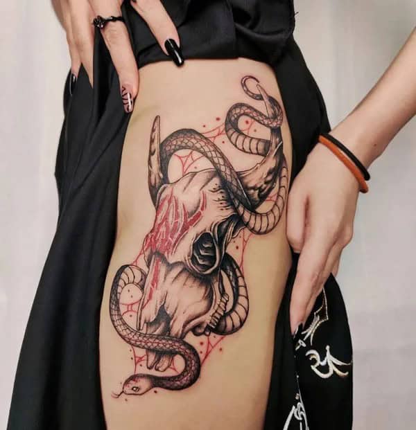 Bull Skull and Snake Tattoo