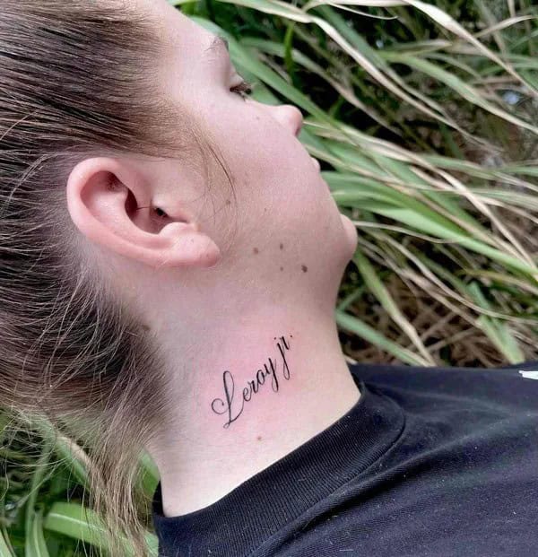 Fine Line Neck tattoo with Name