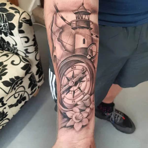 Lighthouse Compass Tattoo