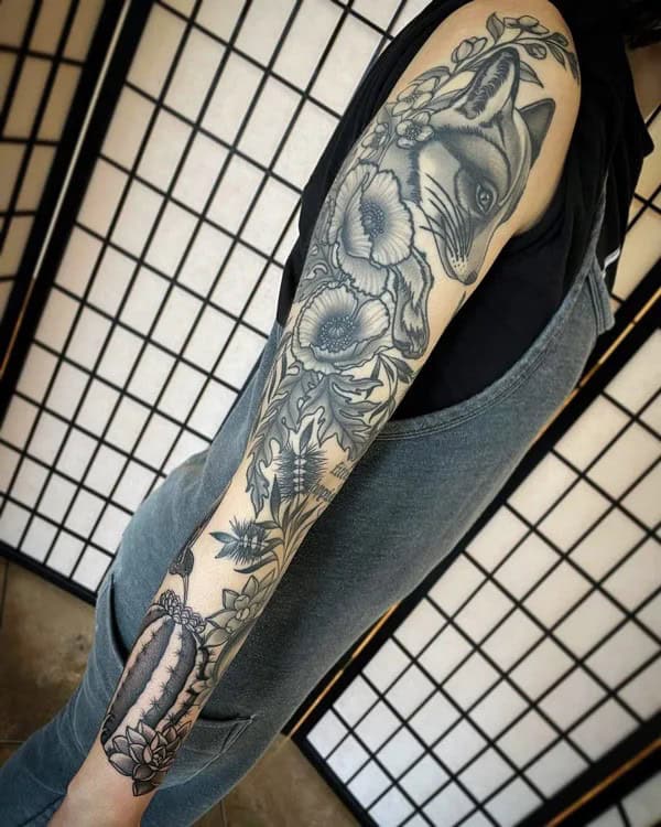 Poppy Flower Sleeve Tattoo