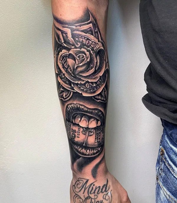 Money Rose Forearm Tattoo