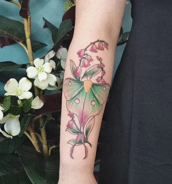 May Birth Flower and Moth Tattoo