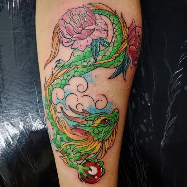 Green Chinese dragon tattoo