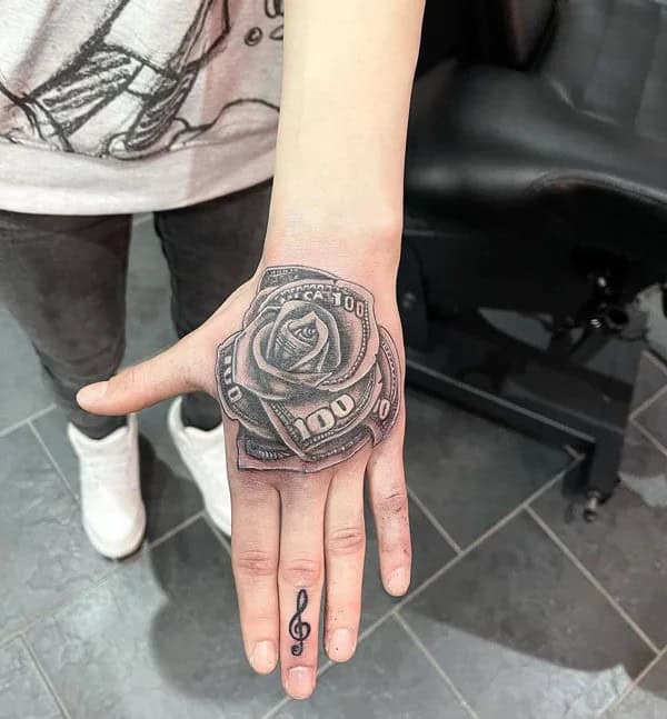 Money Rose Hand Tattoo