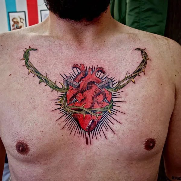 Anatomical Sacred Heart Tattoo