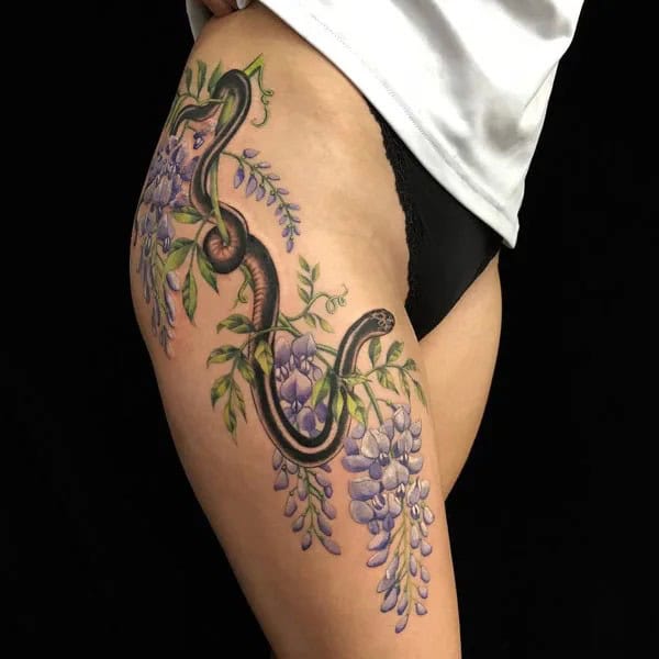 Wisteria Thigh Tattoo