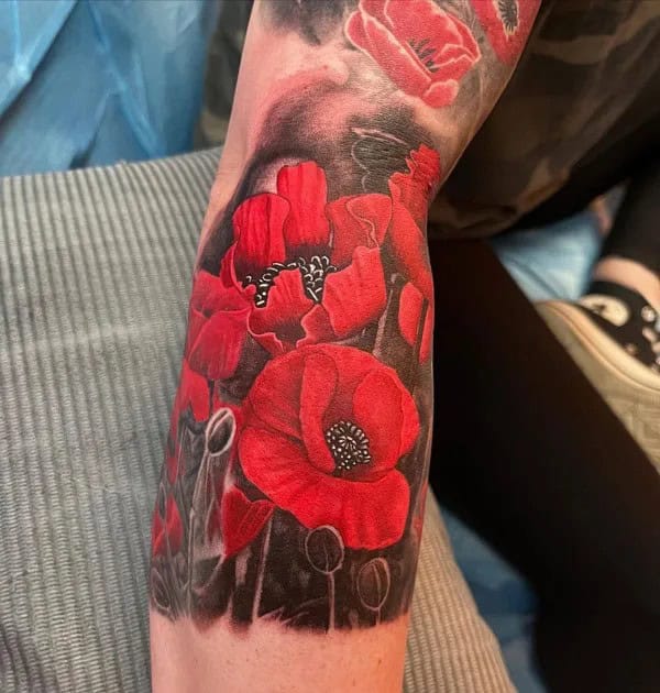 Realistic Poppy Flower Tattoo