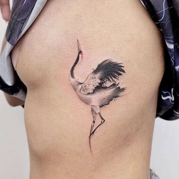 Crane Side Boob Tattoo