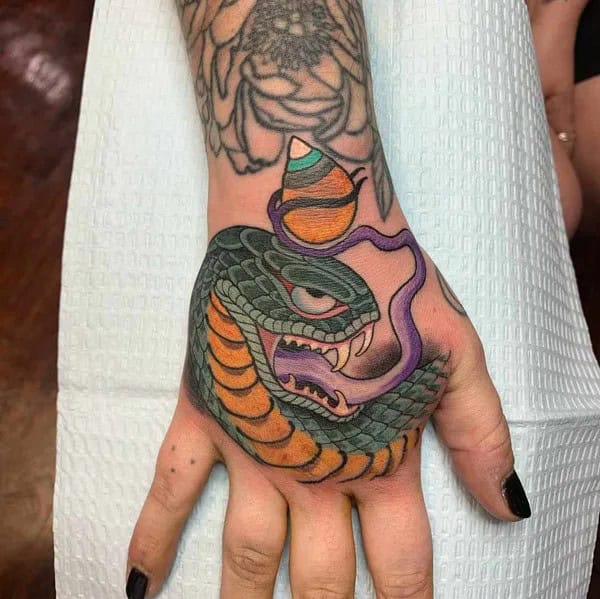 Japanese Snake Tattoo on Hand