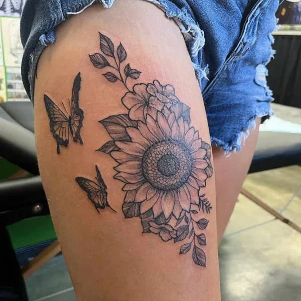 Sunflower and Butterfly Tattoo