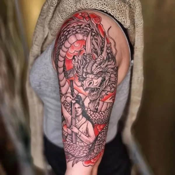 Warrior and Chinese dragon tattoo