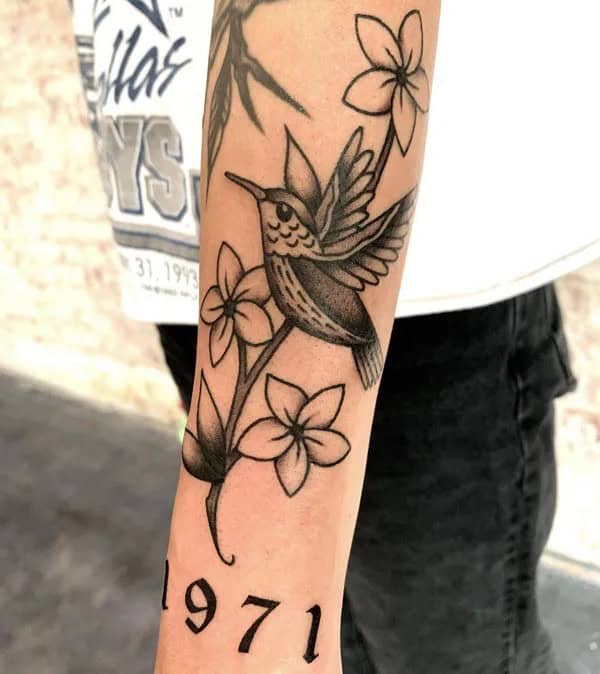 Black and White Hummingbird Tattoo