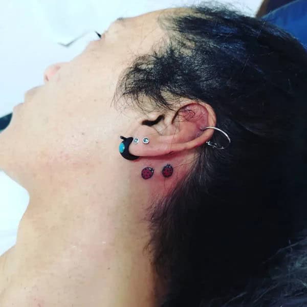 Ladybug Tattoo Behind the Ear