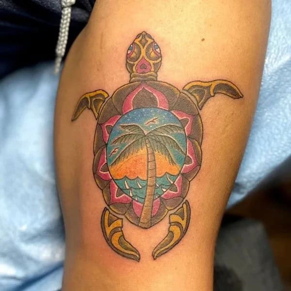 Palm Tree Sea Turtle Tattoo