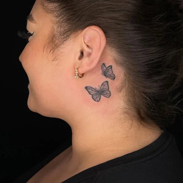 Watercolor Butterfly Tattoo Behind The Ear