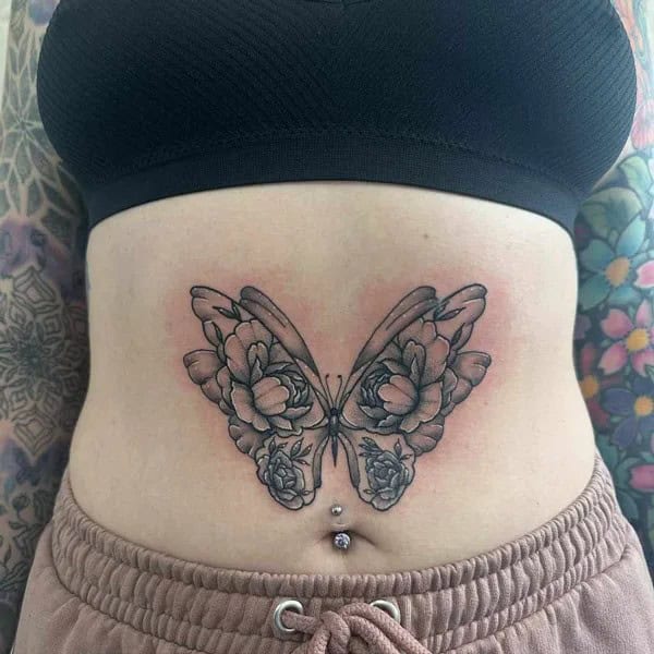 Stomach Butterfly Tattoo