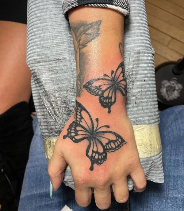 Semicolon Butterfly Hand Tattoo