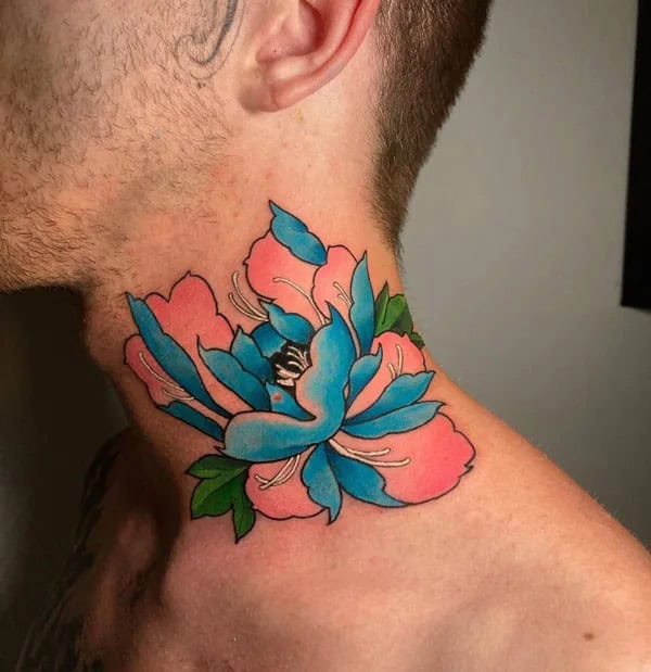 Peony Neck Tattoo