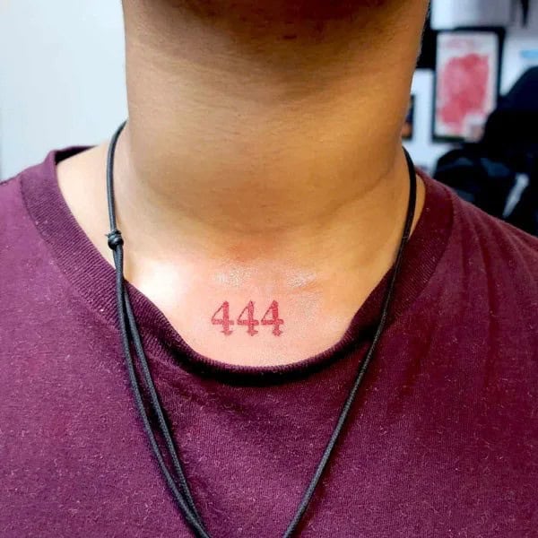 444 Tattoo On Under Throat