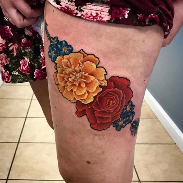 Marigold and Rose Tattoo