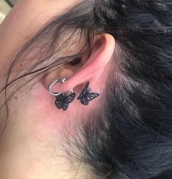 Watercolor Butterfly Tattoo Behind The Ear