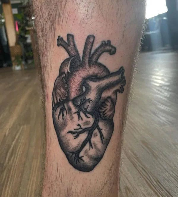 Anatomical Heart Tattoo On Chest