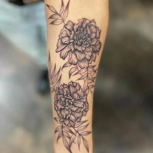 Black and White Marigold Tattoo