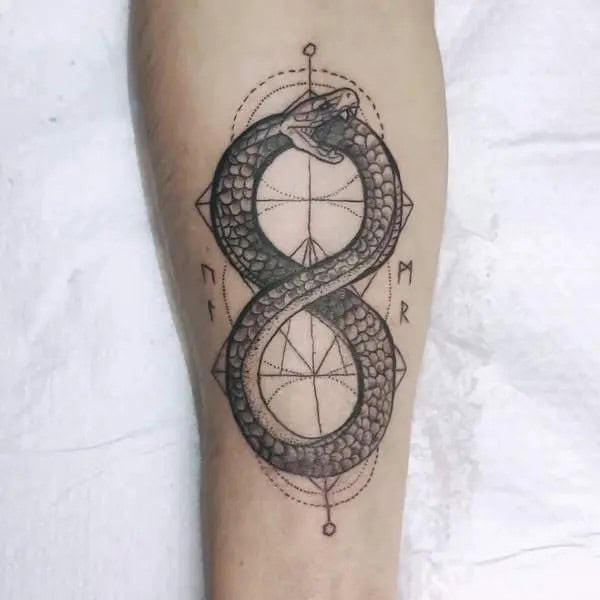 Geometric Ouroboros Tattoo