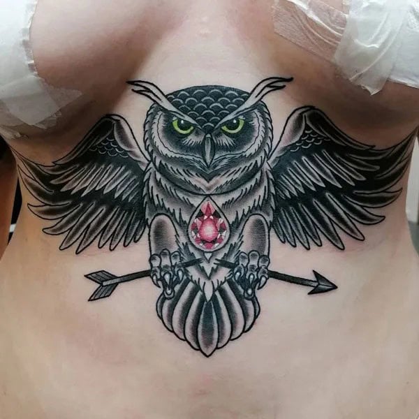 Owl Tattoo Under Breast