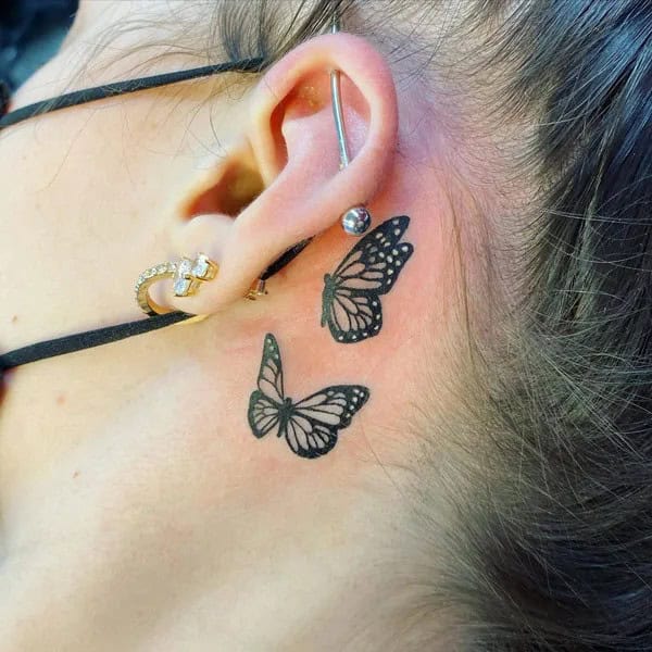 Watercolor Butterfly Tattoo Behind The Ear