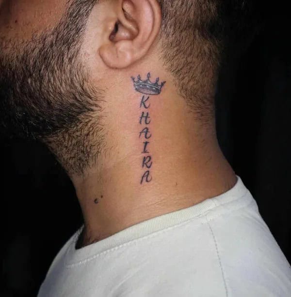 Crown Tattoo on Neck with Name