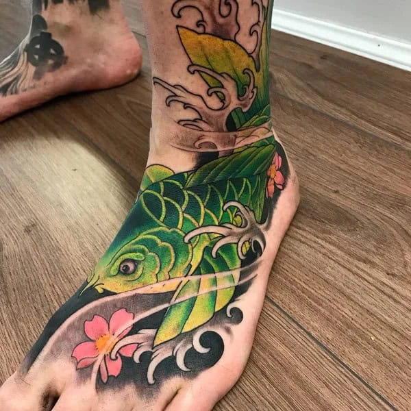 Koi Fish Tattoo On Foot